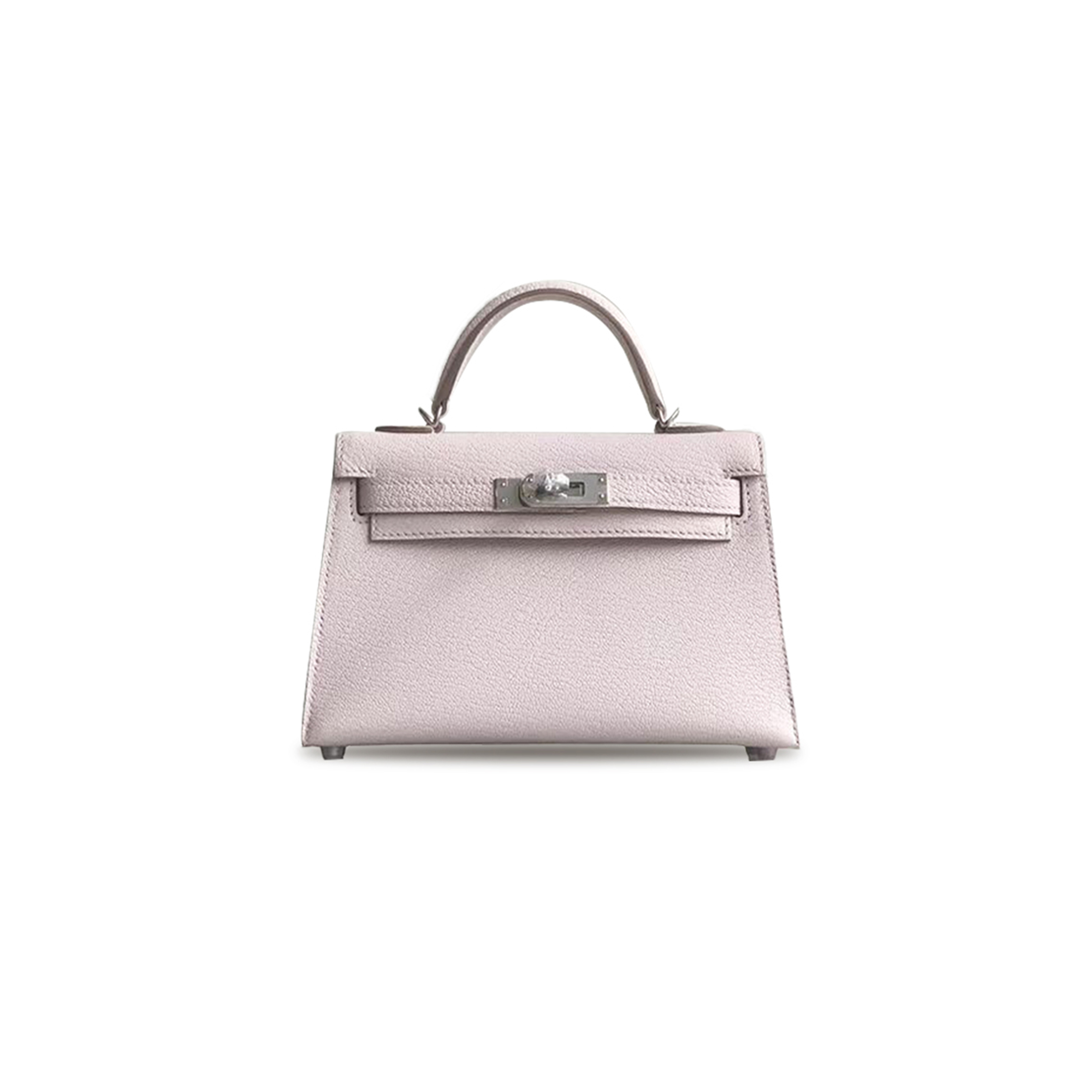 HERMÈS MINI KELLY II SELLIER MAUVE PALE CHEVRE PALLADIUM HARDWARE (19*12*5.5cm)